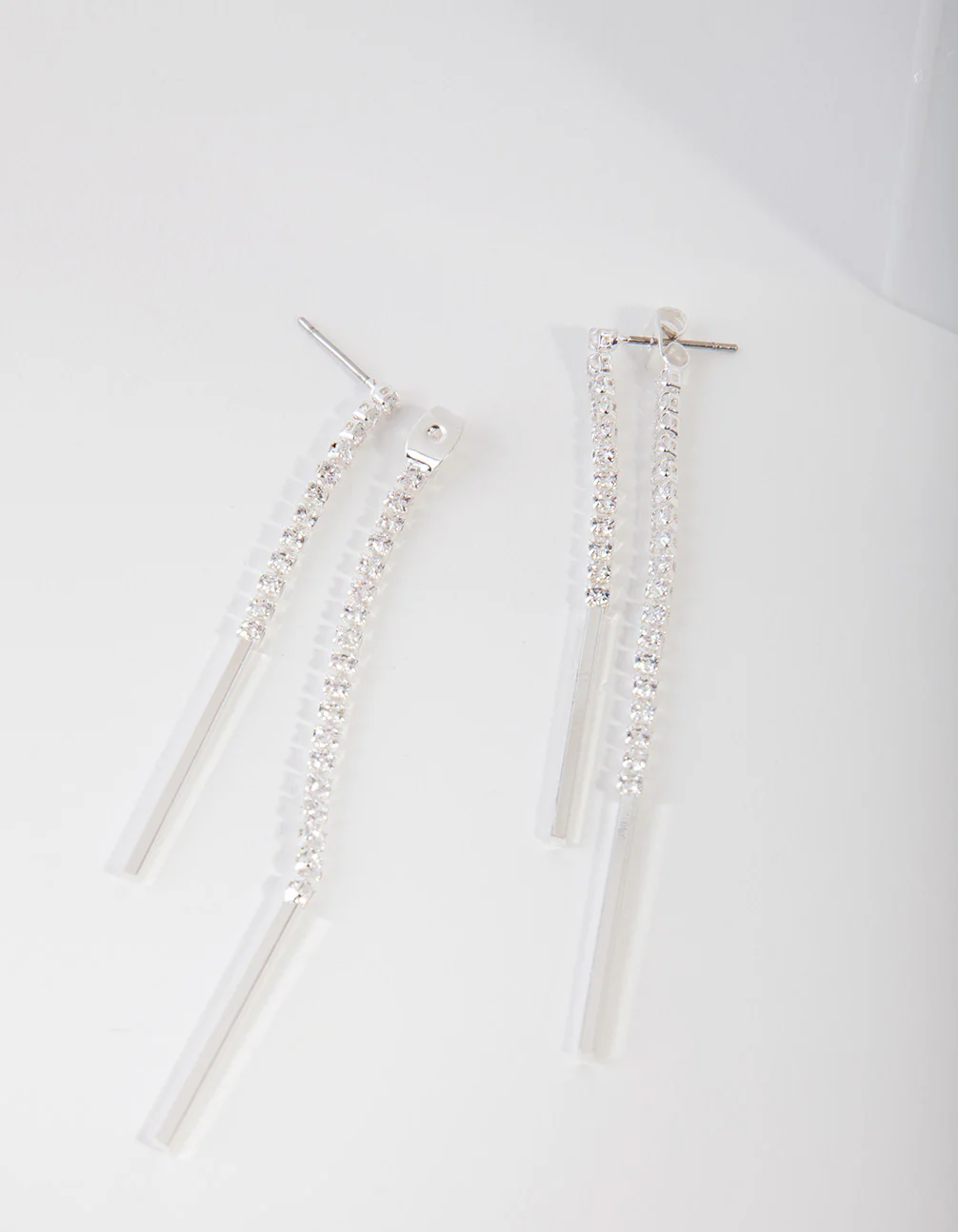 Silver Cubic Zirconia Cupchain & Bar Drop Earrings - Image 3