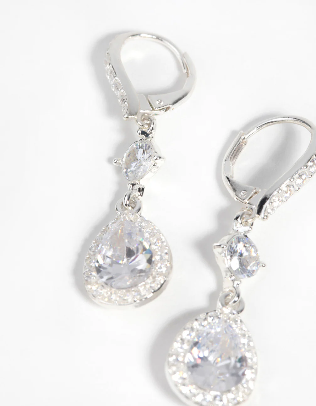 Silver Cubic Zirconia Pear Drop Earrings - Image 3