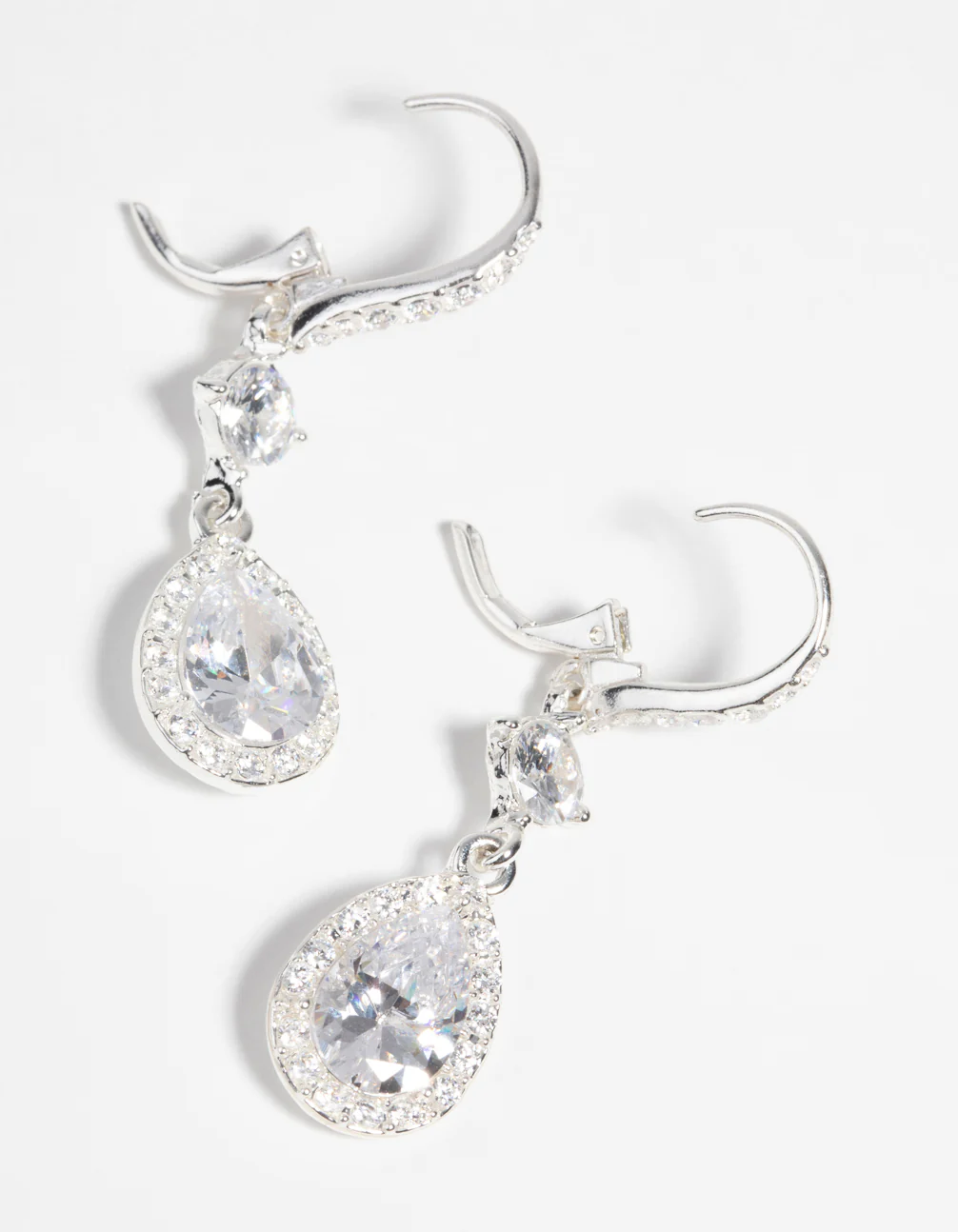 Silver Cubic Zirconia Pear Drop Earrings - Image 4