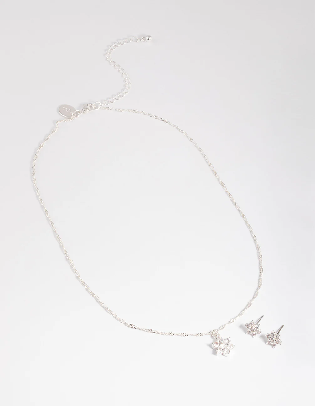 Silver Cubic Zirconia Twist Chain Star Earrings & Necklace Set - Image 2