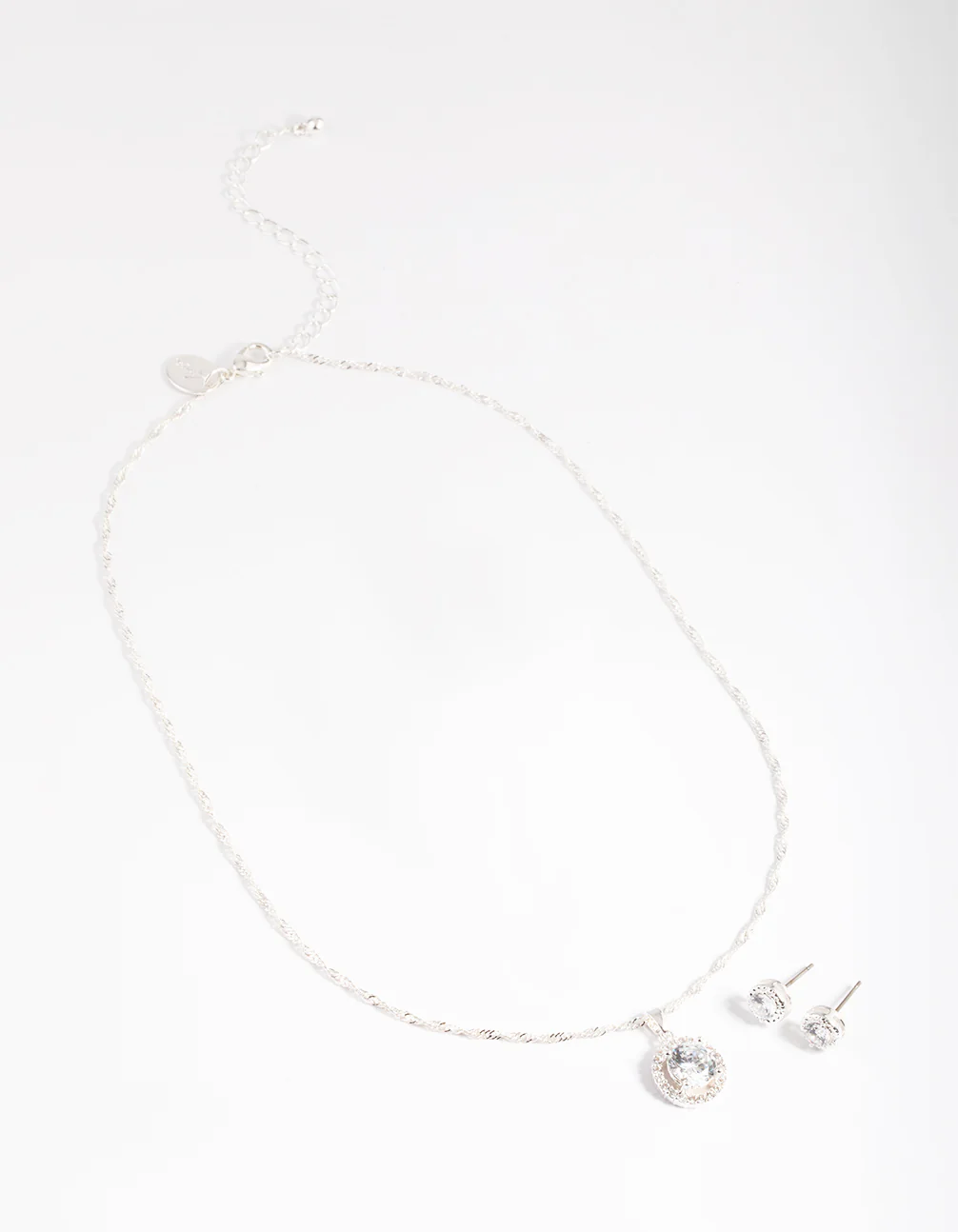 Silver Cubic Zirconia Twist Round Diamante Earrings & Necklace Set - Image 2