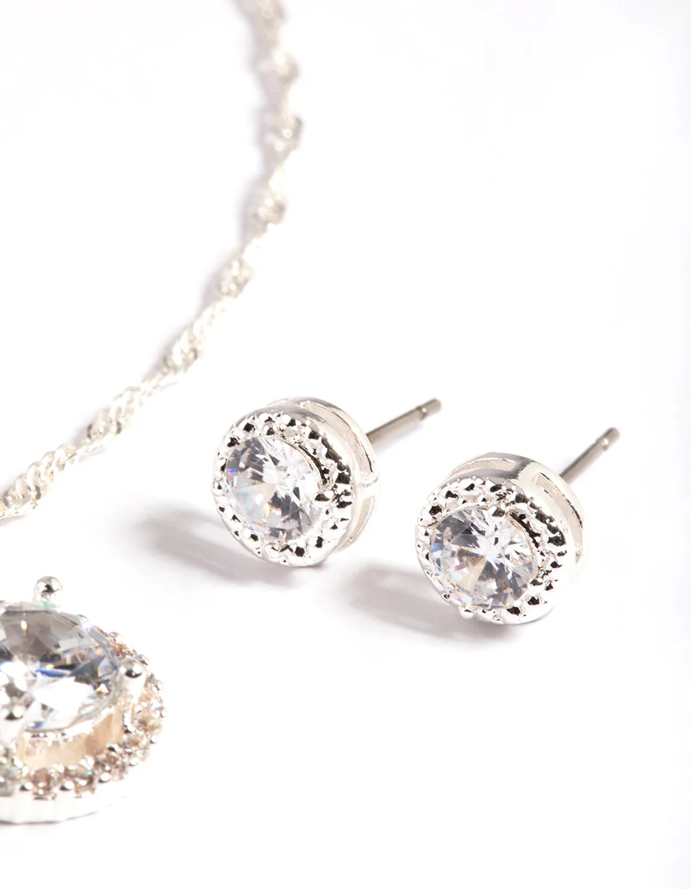 Silver Cubic Zirconia Twist Round Diamante Earrings & Necklace Set - Image 3
