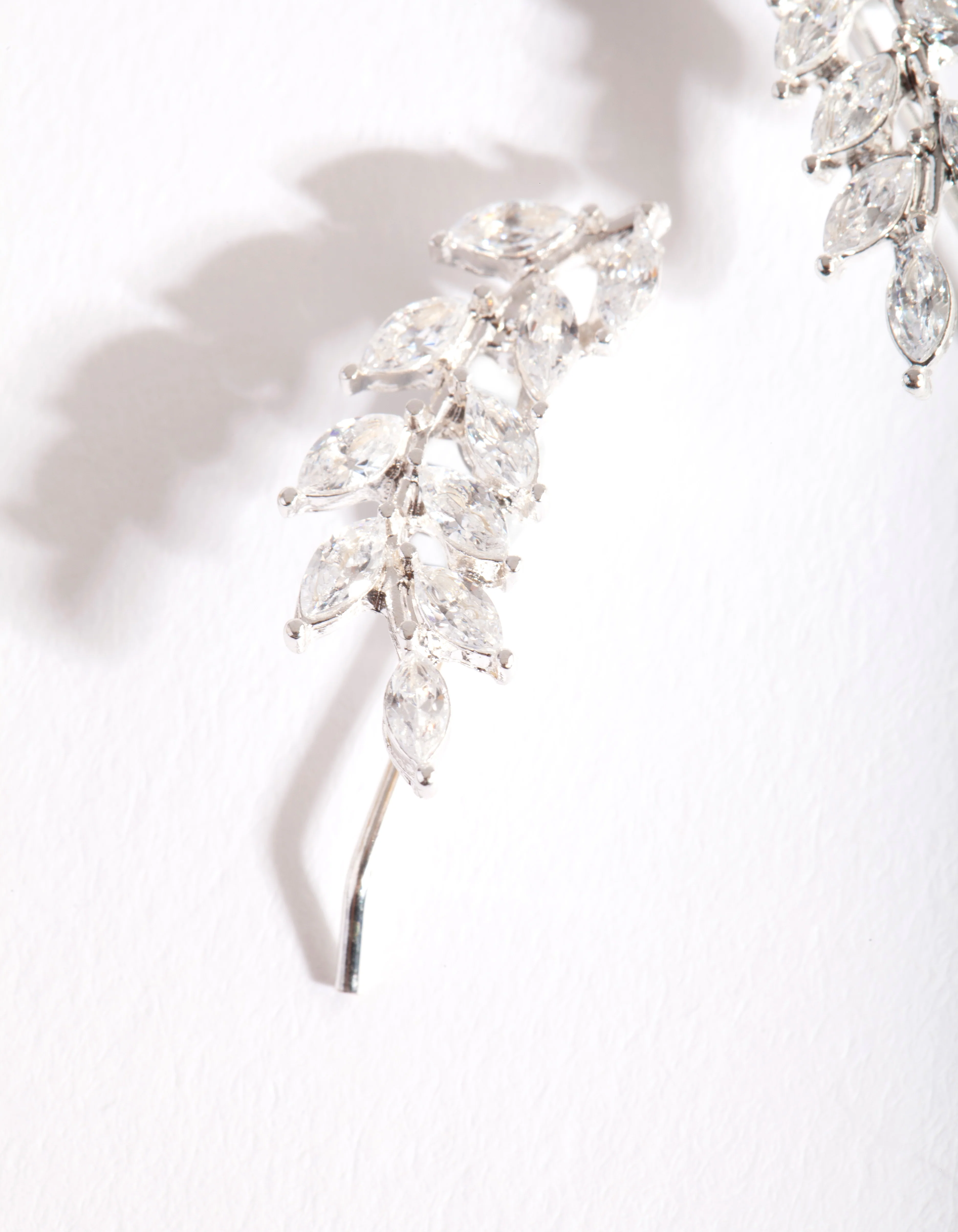 Silver Cubic Zirconia Elegant Leaf Drop Earrings - Image 2