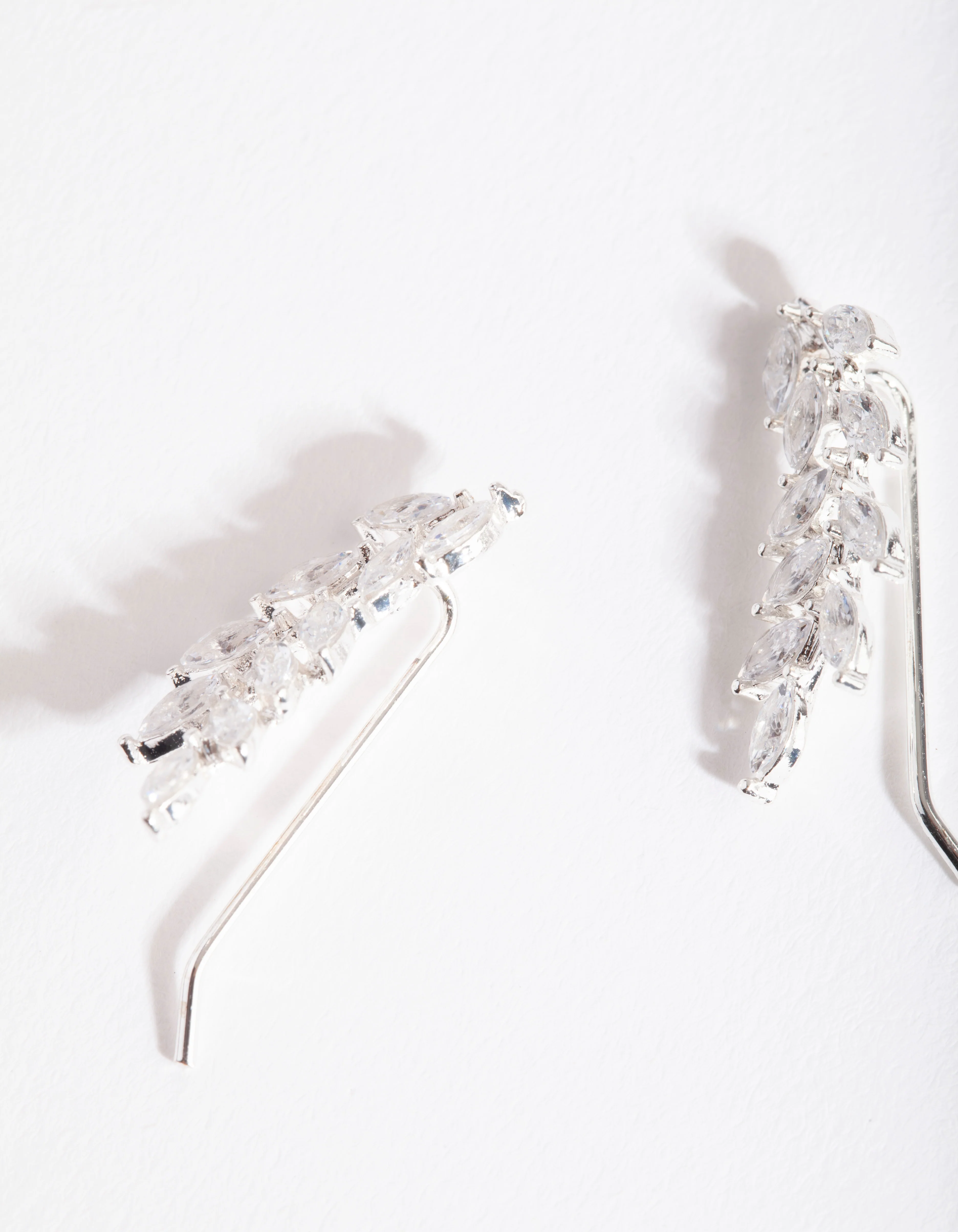 Silver Cubic Zirconia Elegant Leaf Drop Earrings - Image 3