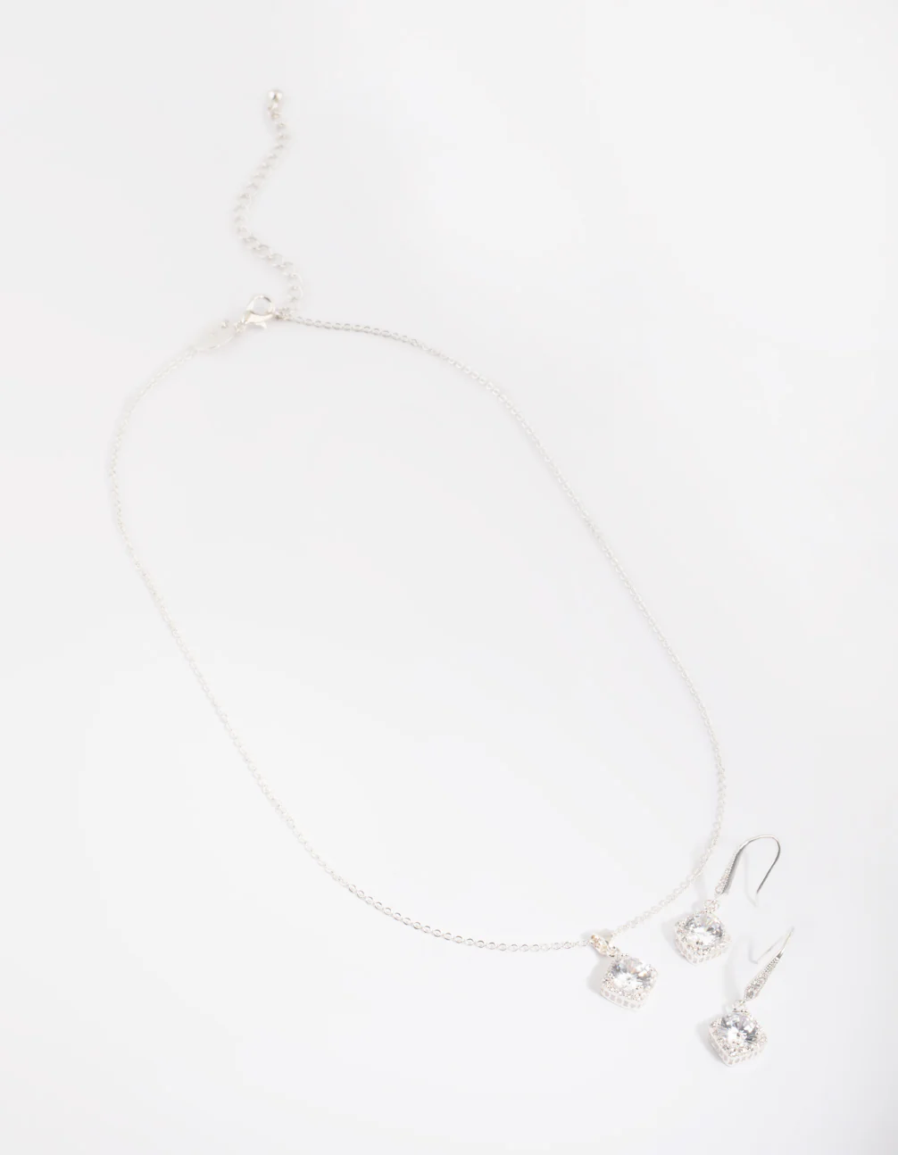 Silver Square Cut Cubic Zirconia Necklace & Earrings Set - Image 4