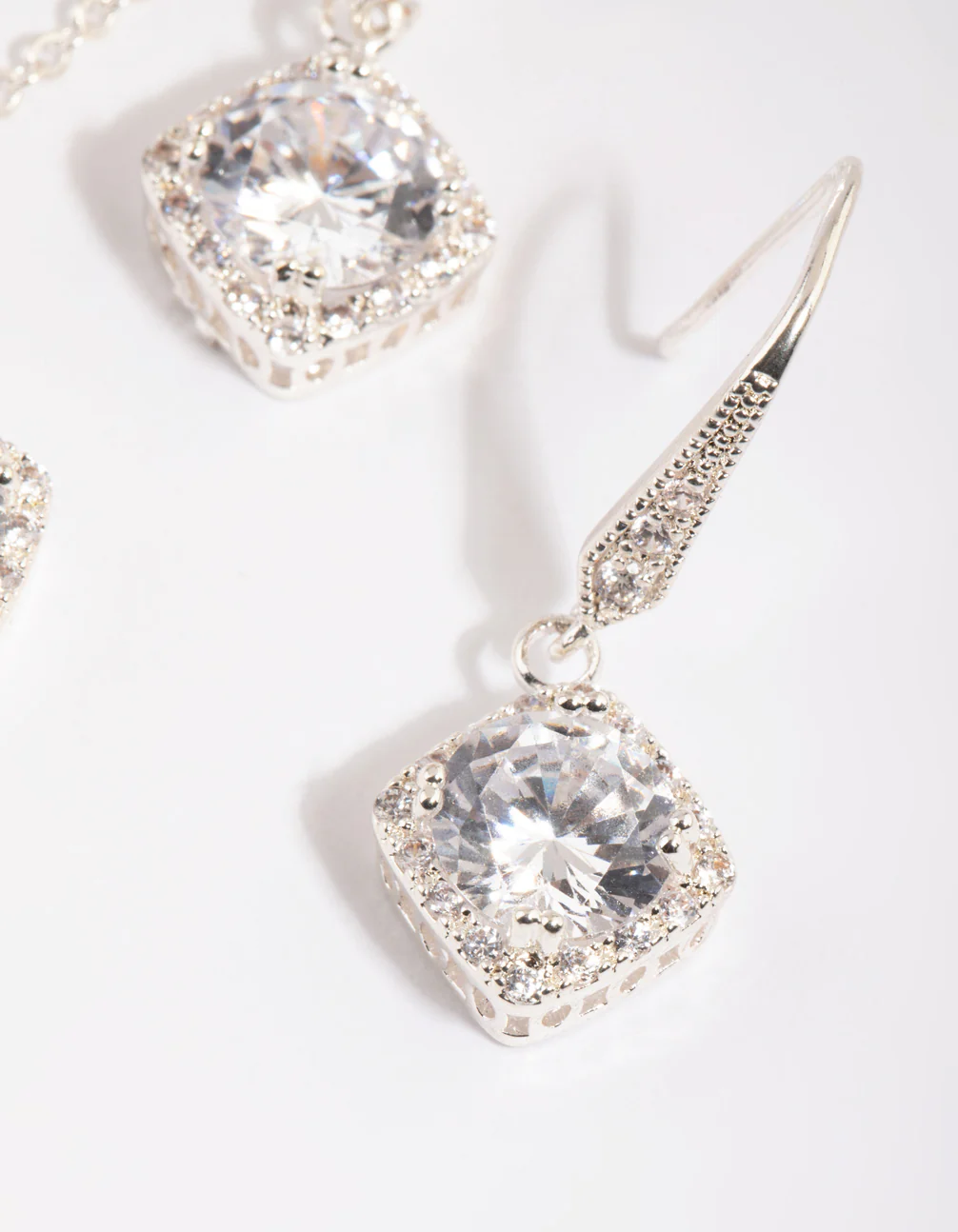 Silver Square Cut Cubic Zirconia Necklace & Earrings Set - Image 5