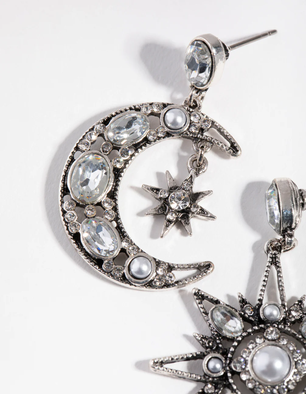 Antique Silver Star & Moon Earrings - Image 2