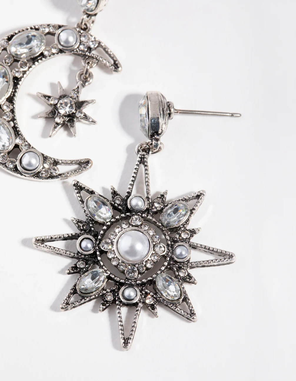 Antique Silver Star & Moon Earrings - Image 3