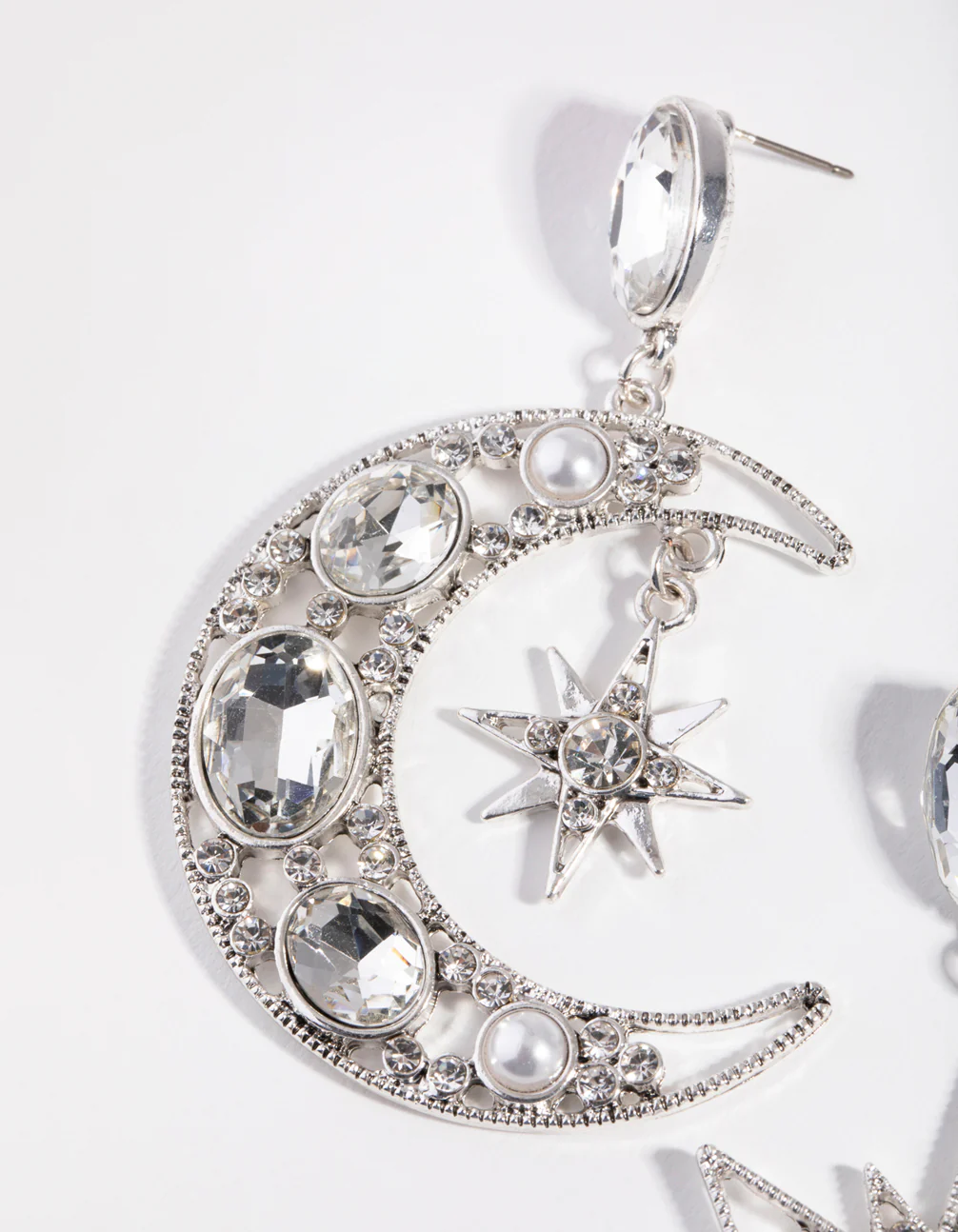 Antique Silver Statement Star & Moon Earrings - Image 2