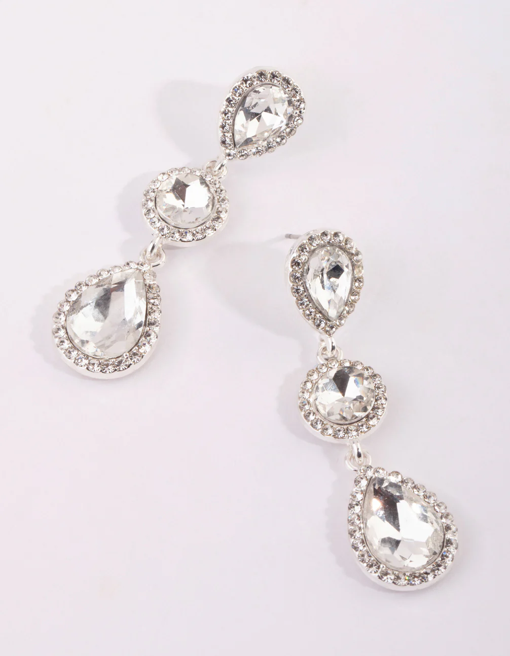 Silver Circular & Teardrop Diamante Earrings - Image 2