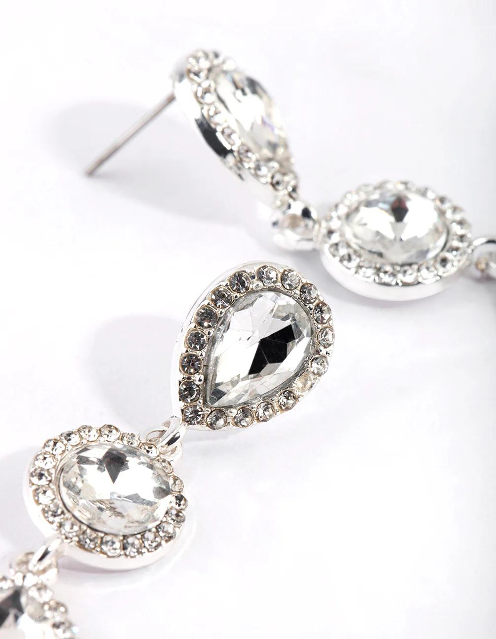Silver Circular & Teardrop Diamante Earrings - Image 3
