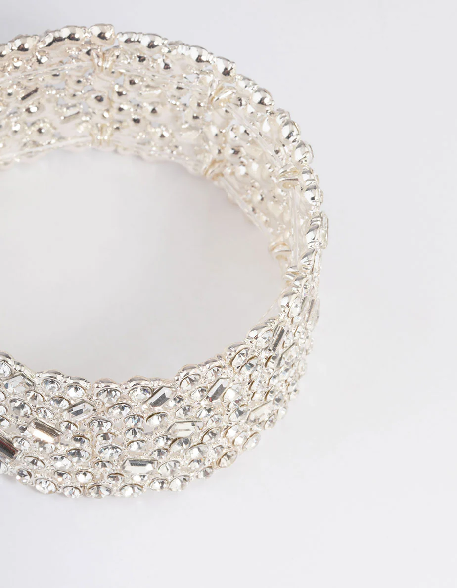Silver Embellished Stone Stretch Bracelet - Image 3