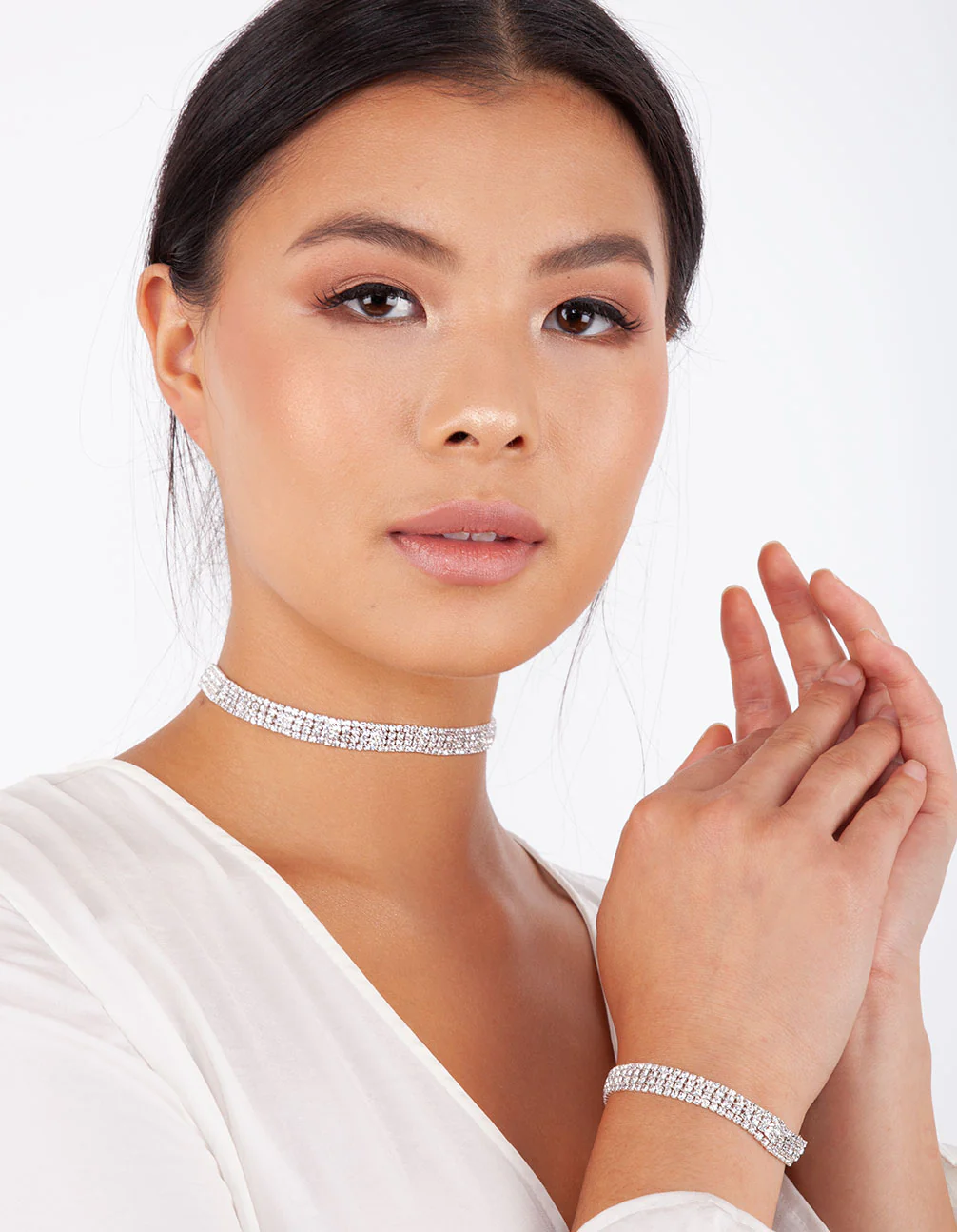 Four Row Diamante Choker & Bracelet Set - Image 2