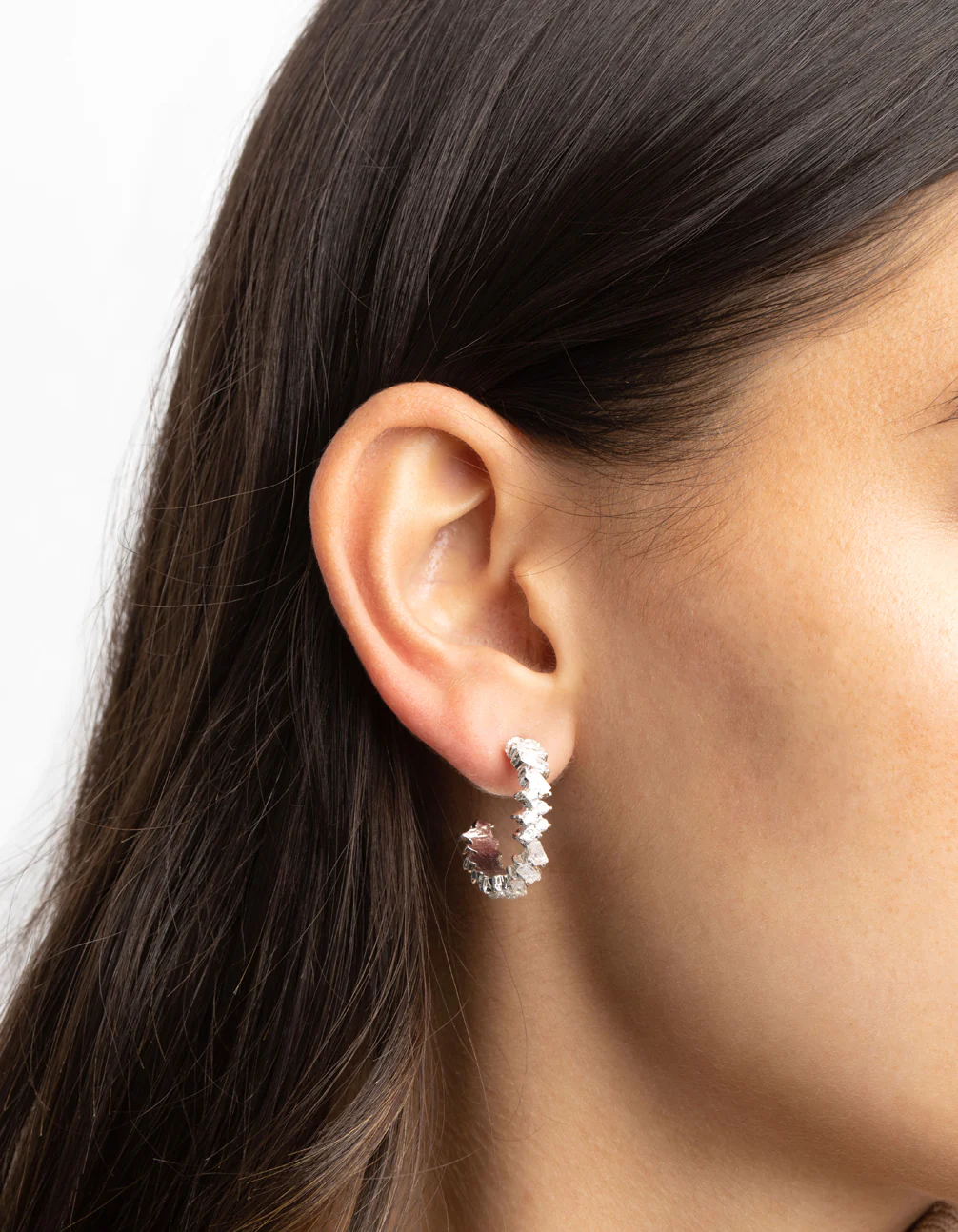 Silver Cubic Zirconia Baguette Hoop Earrings - Image 2