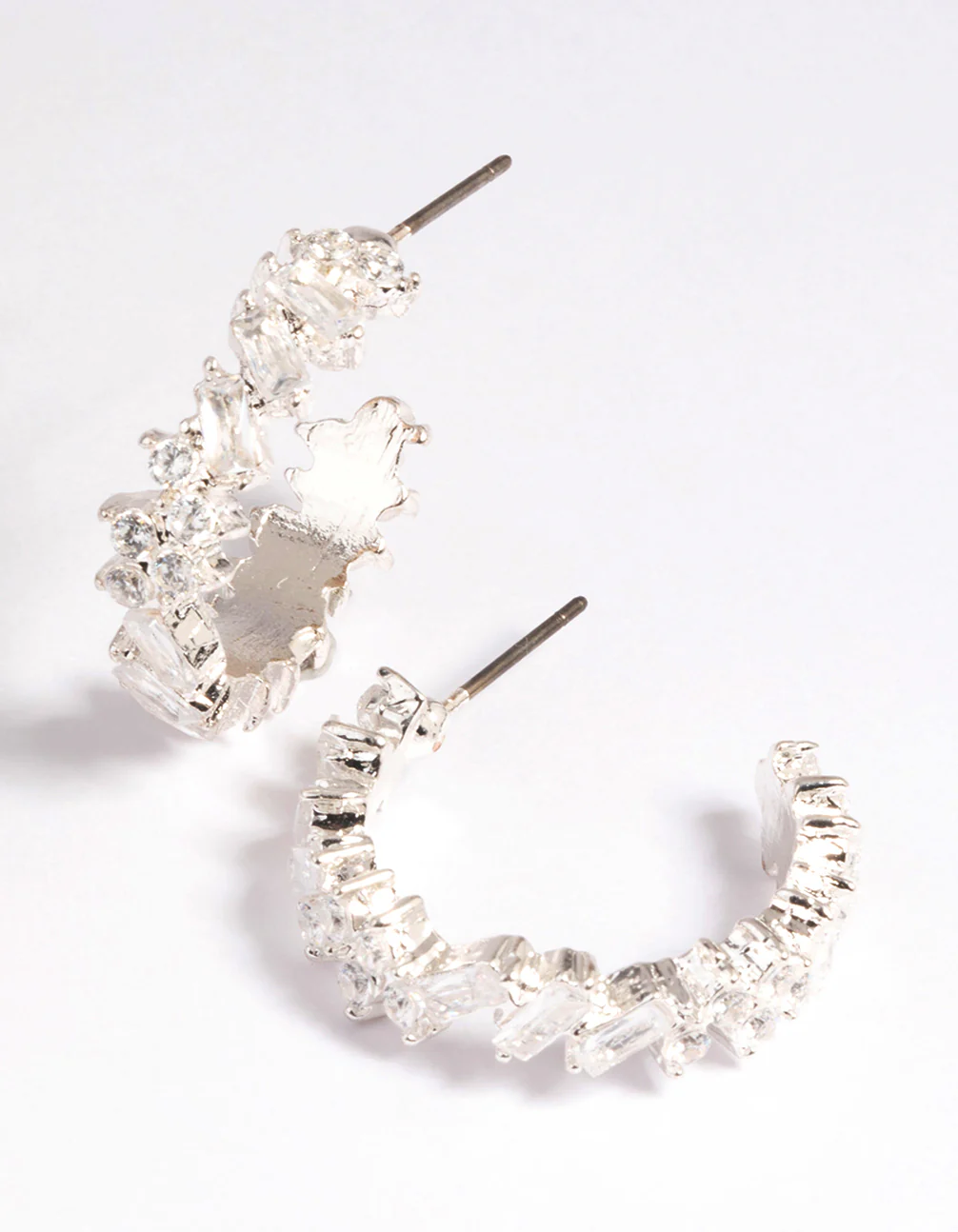 Silver Cubic Zirconia Baguette Hoop Earrings - Image 4