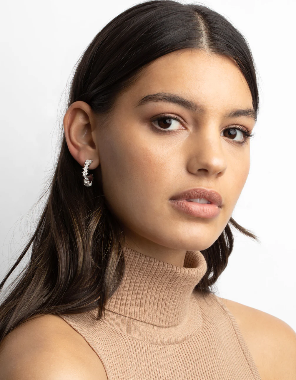 Silver Cubic Zirconia Baguette Hoop Earrings - Image 5