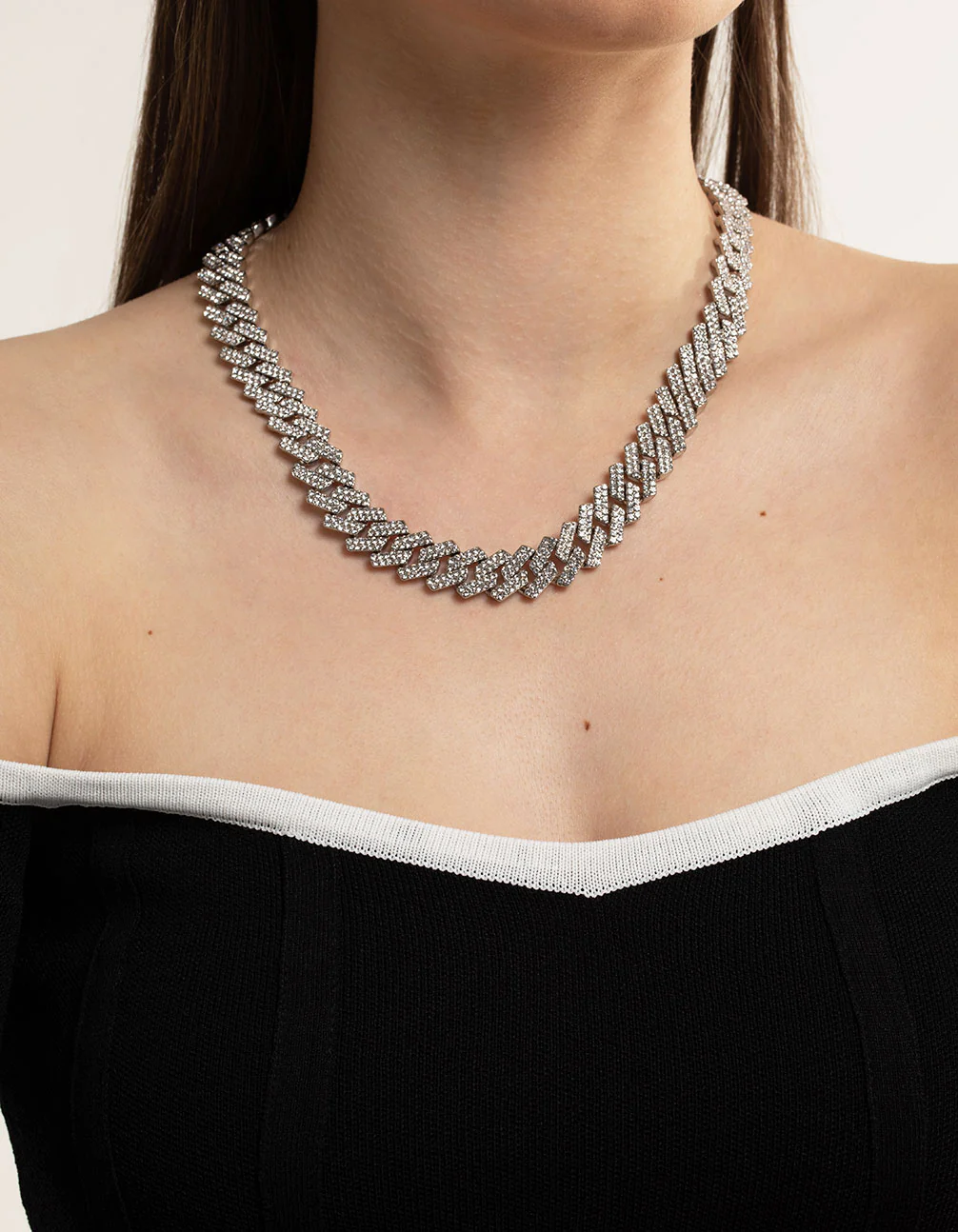 Silver Diamante Miami Chain Necklace - Image 2