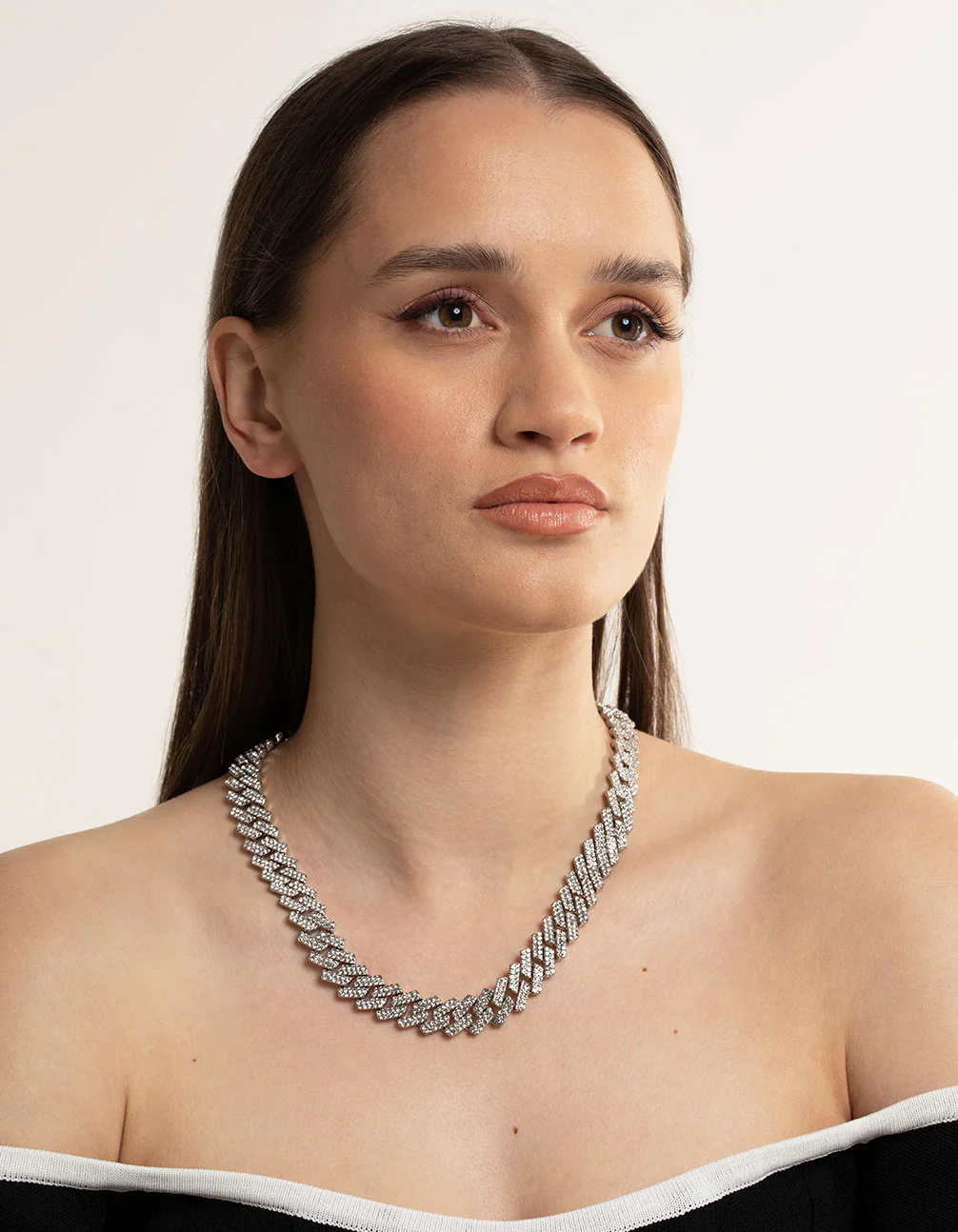 Silver Diamante Miami Chain Necklace - Image 3