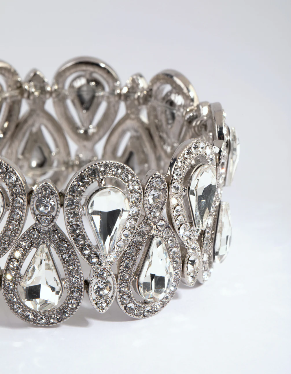 Silver Diamante Teardrop Stretch Bracelet - Image 2