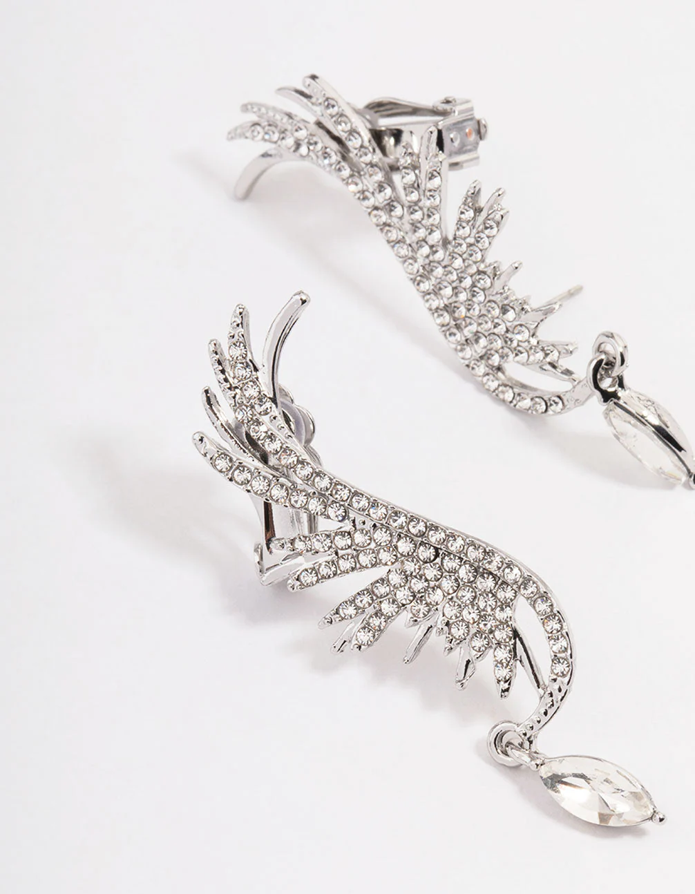 Silver Diamante Wing Drop Cuff Earrings - Image 2