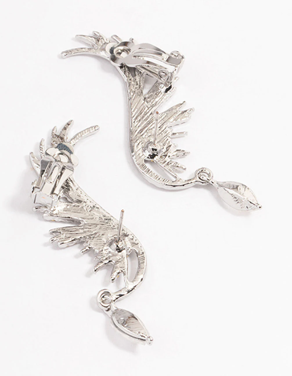 Silver Diamante Wing Drop Cuff Earrings - Image 3