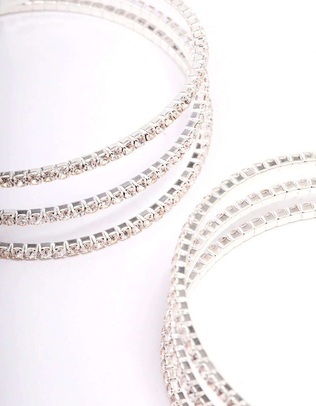 Silver Medium Triple Row Diamante Hoop Earrings - Image 3