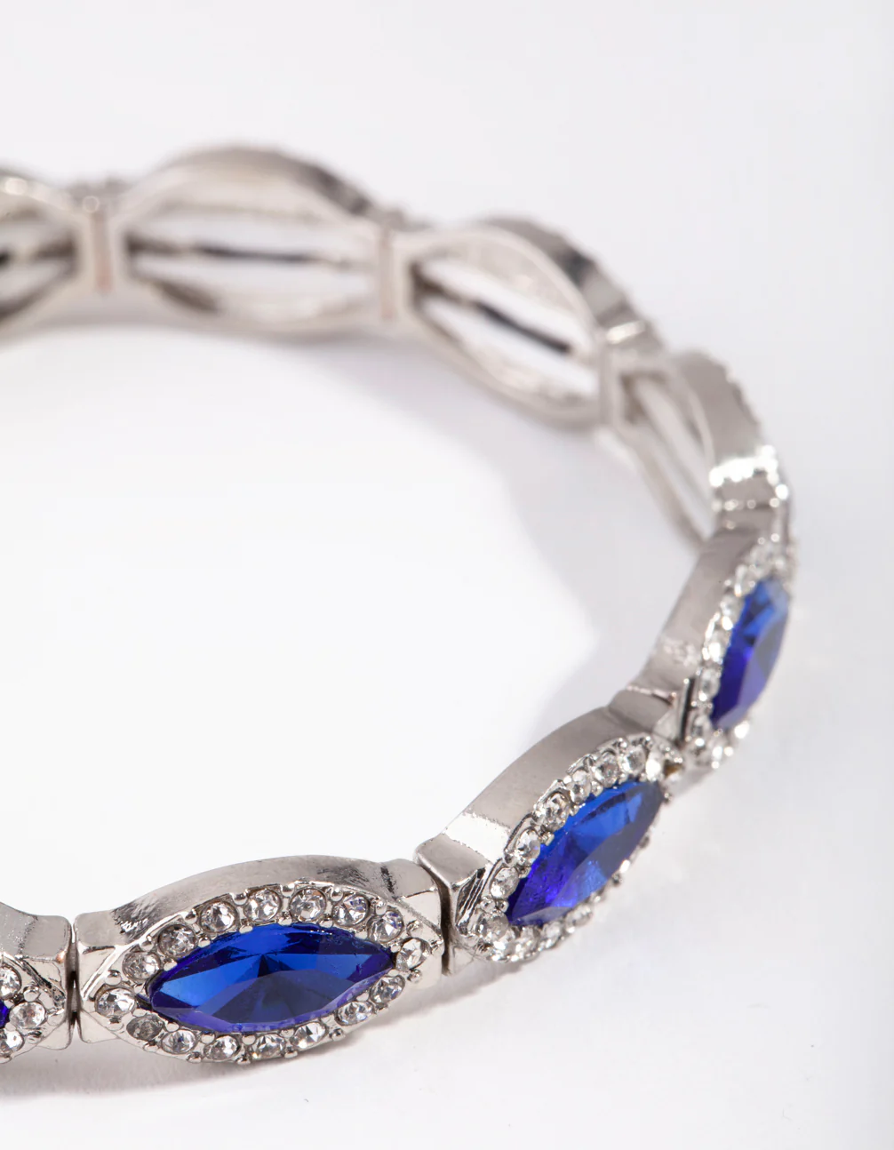 Silver Marquise Blue Diamante Stretch Bracelet - Image 2