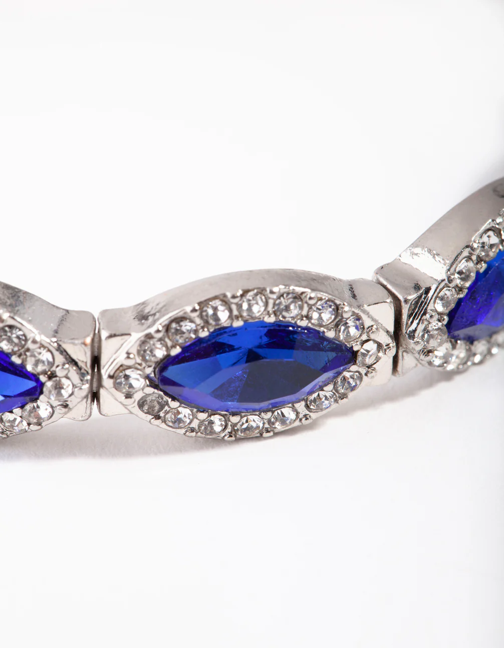 Silver Marquise Blue Diamante Stretch Bracelet - Image 3