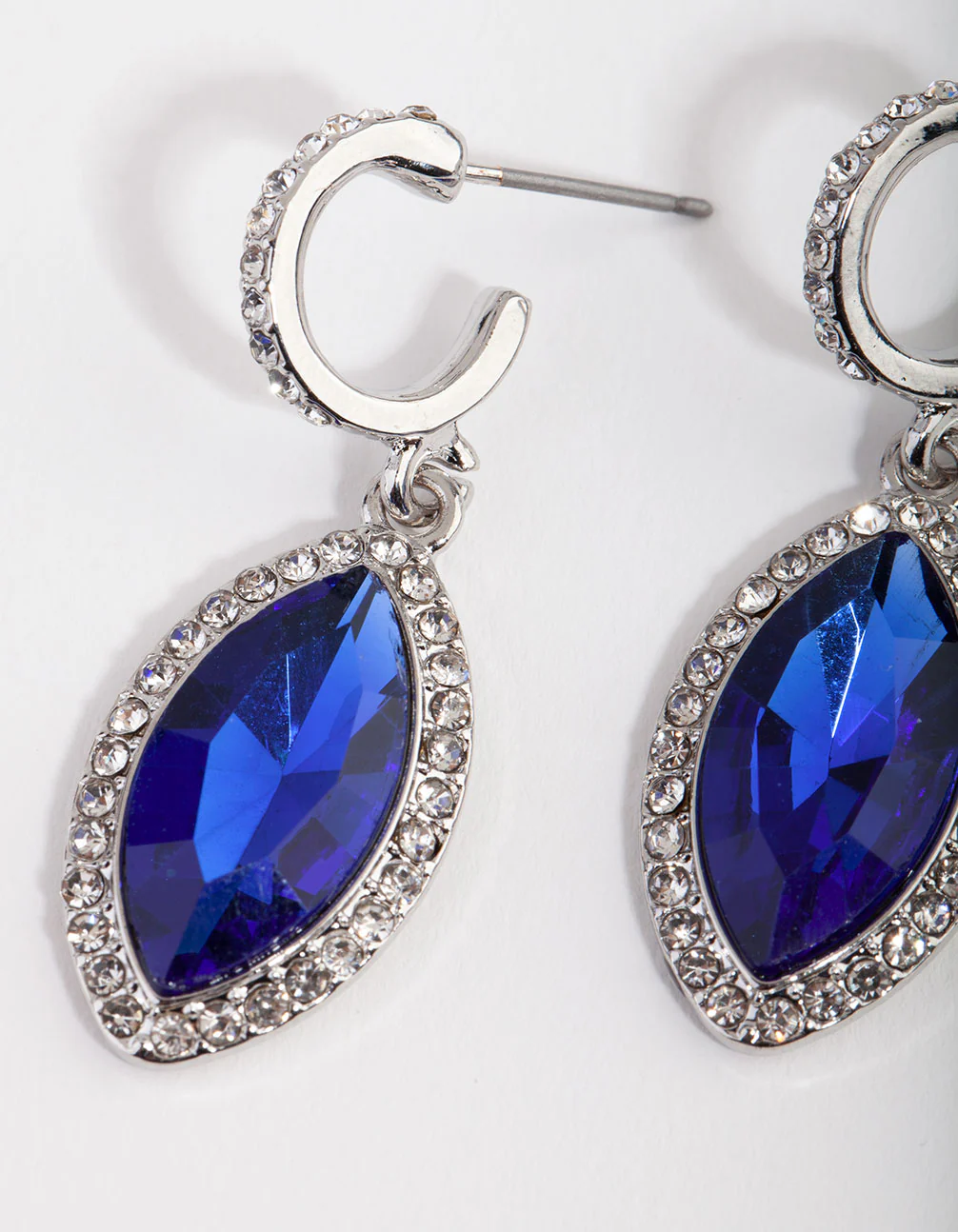 Silver Blue Navette Drop Earrings - Image 2