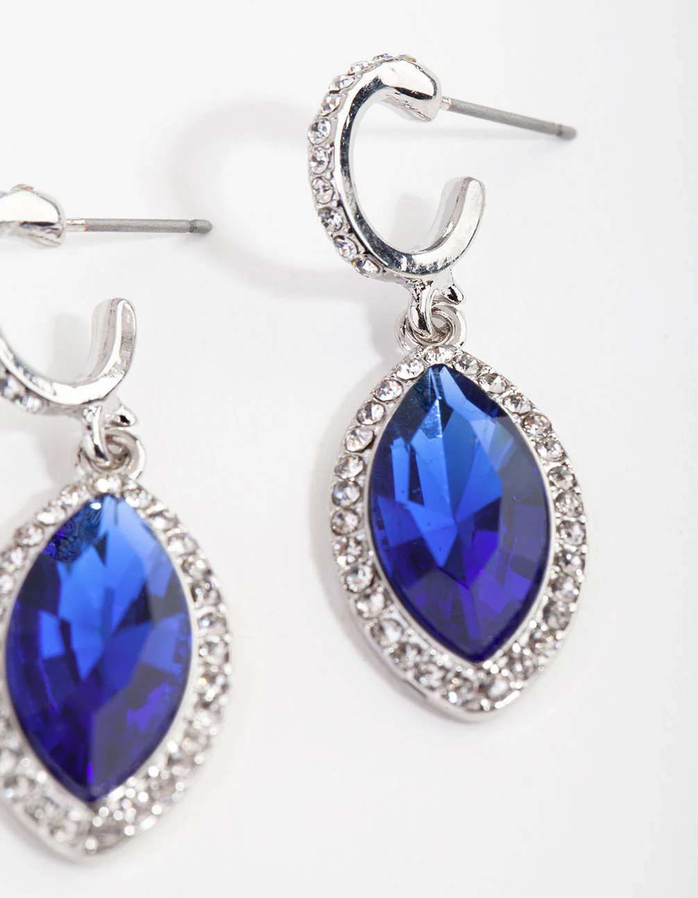 Silver Blue Navette Drop Earrings - Image 3