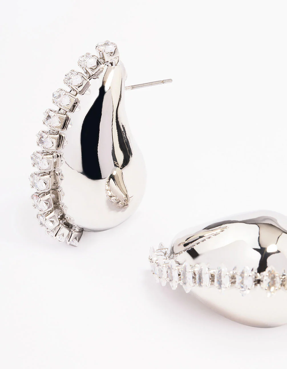 Silver Small Teardrop Stud Earrings - Image 2
