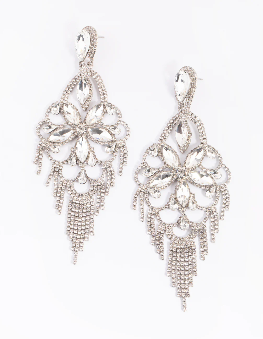 Silver Diamante Statement Earrings - Image 4