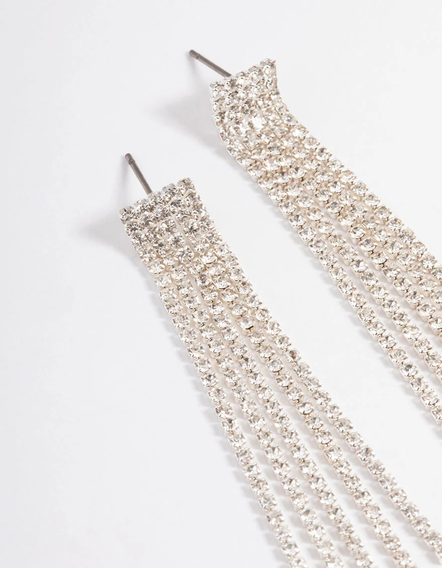 Silver Straight Five Strand Drop Earrings - Image 2