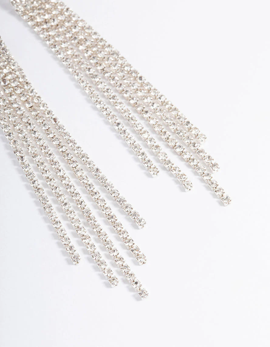 Silver Straight Five Strand Drop Earrings - Image 3