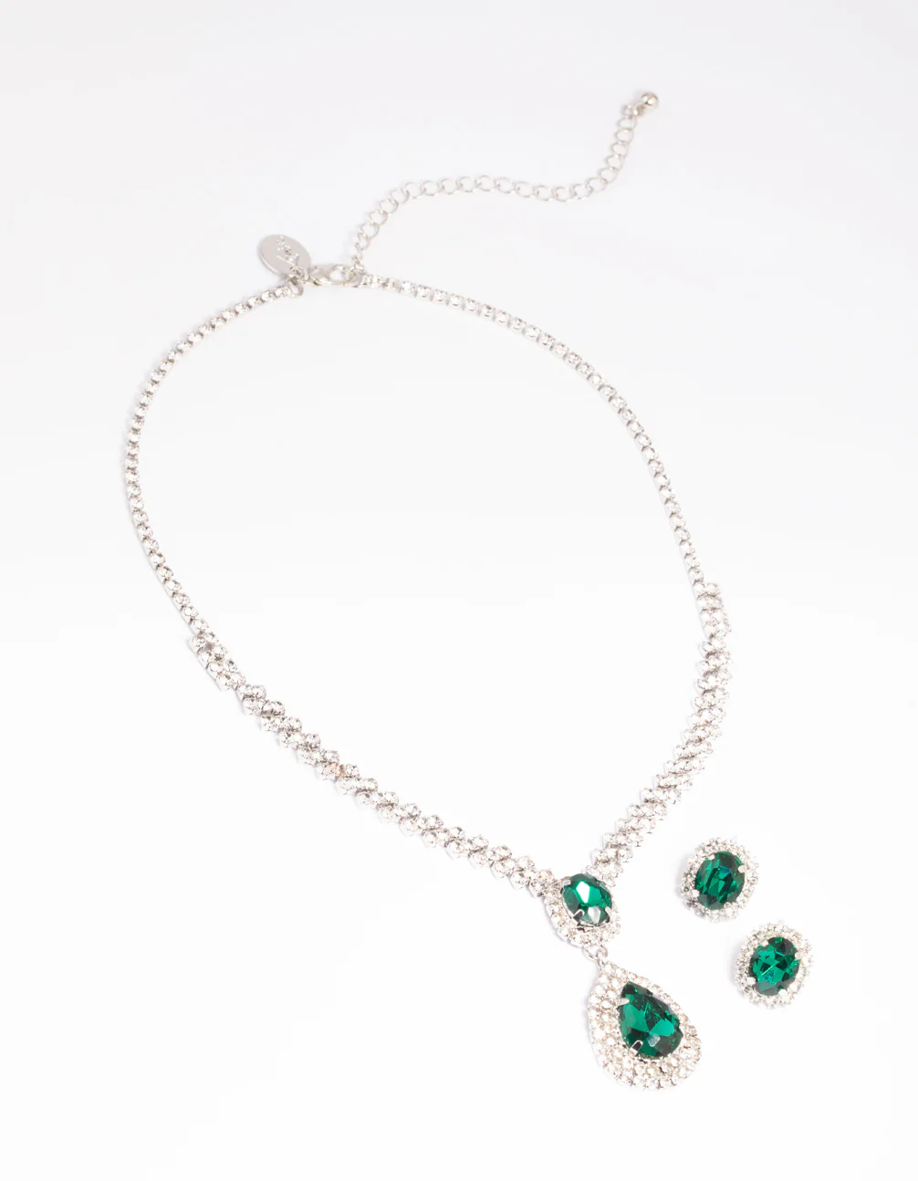 Green Diamante Teardrop Necklace & Earrings Set - Image 2