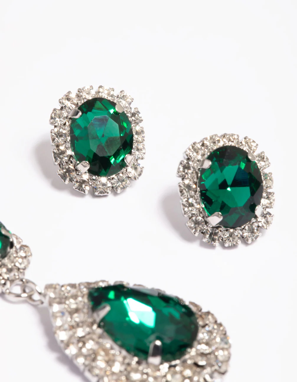 Green Diamante Teardrop Necklace & Earrings Set - Image 3