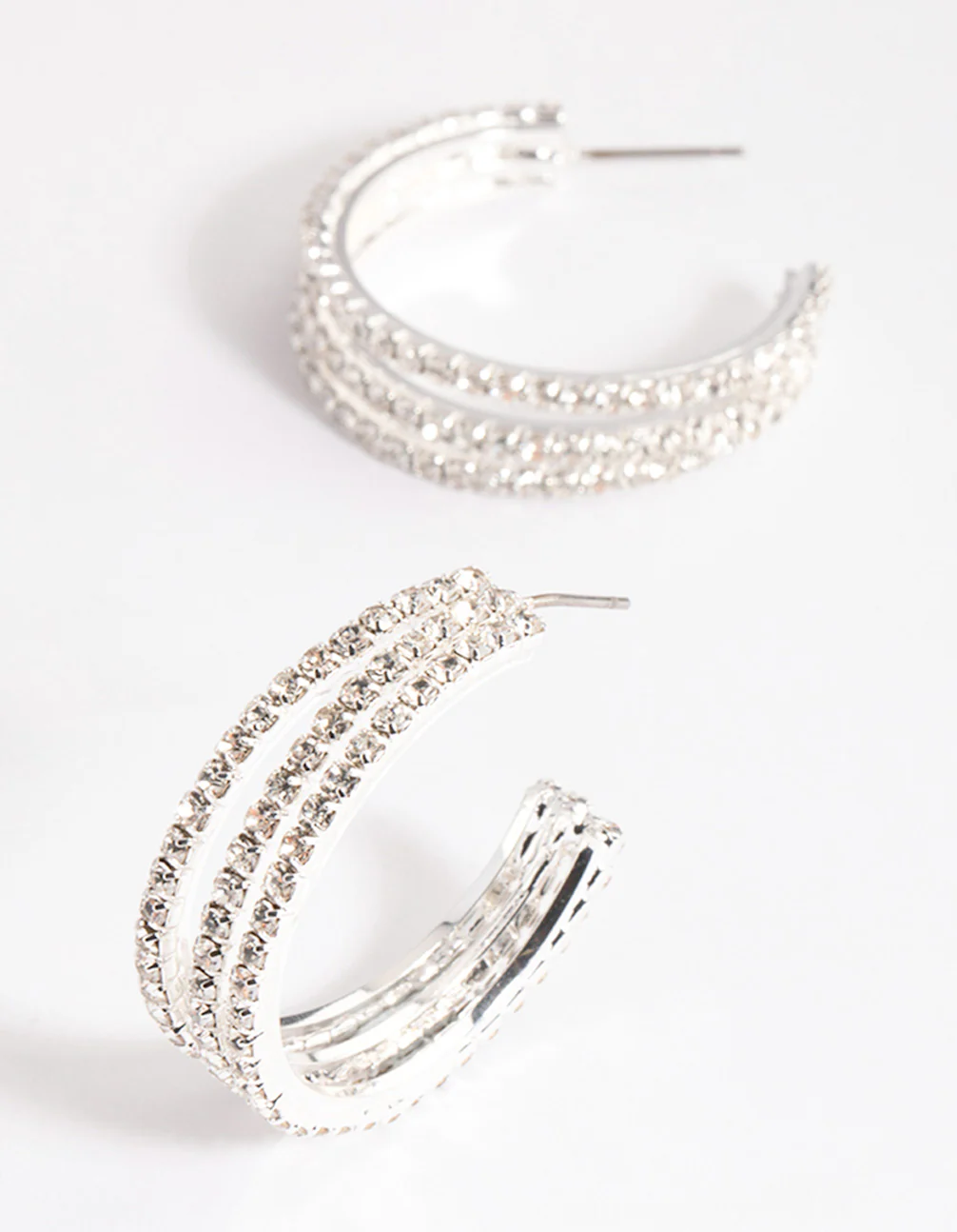 Silver Triple Illusion Mini Hoop Earrings - Image 2
