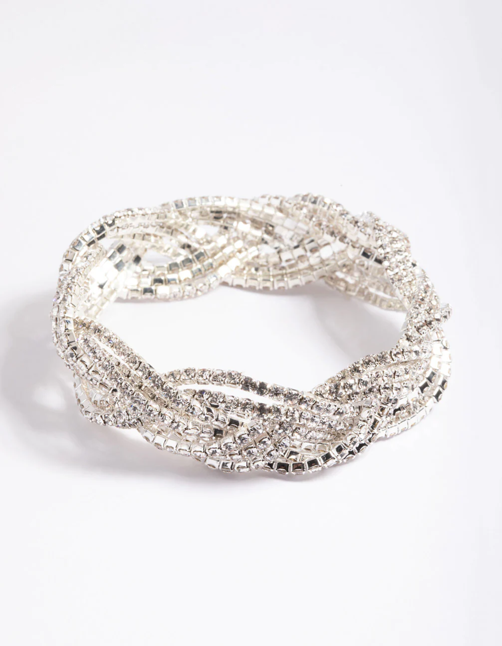 Silver 3 Row Diamante Braid Bracelet - Image 2