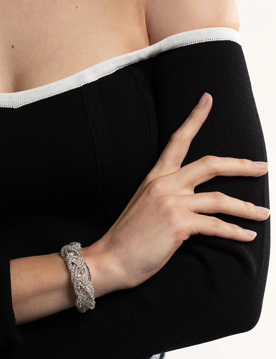 Silver 3 Row Diamante Braid Bracelet - Image 3
