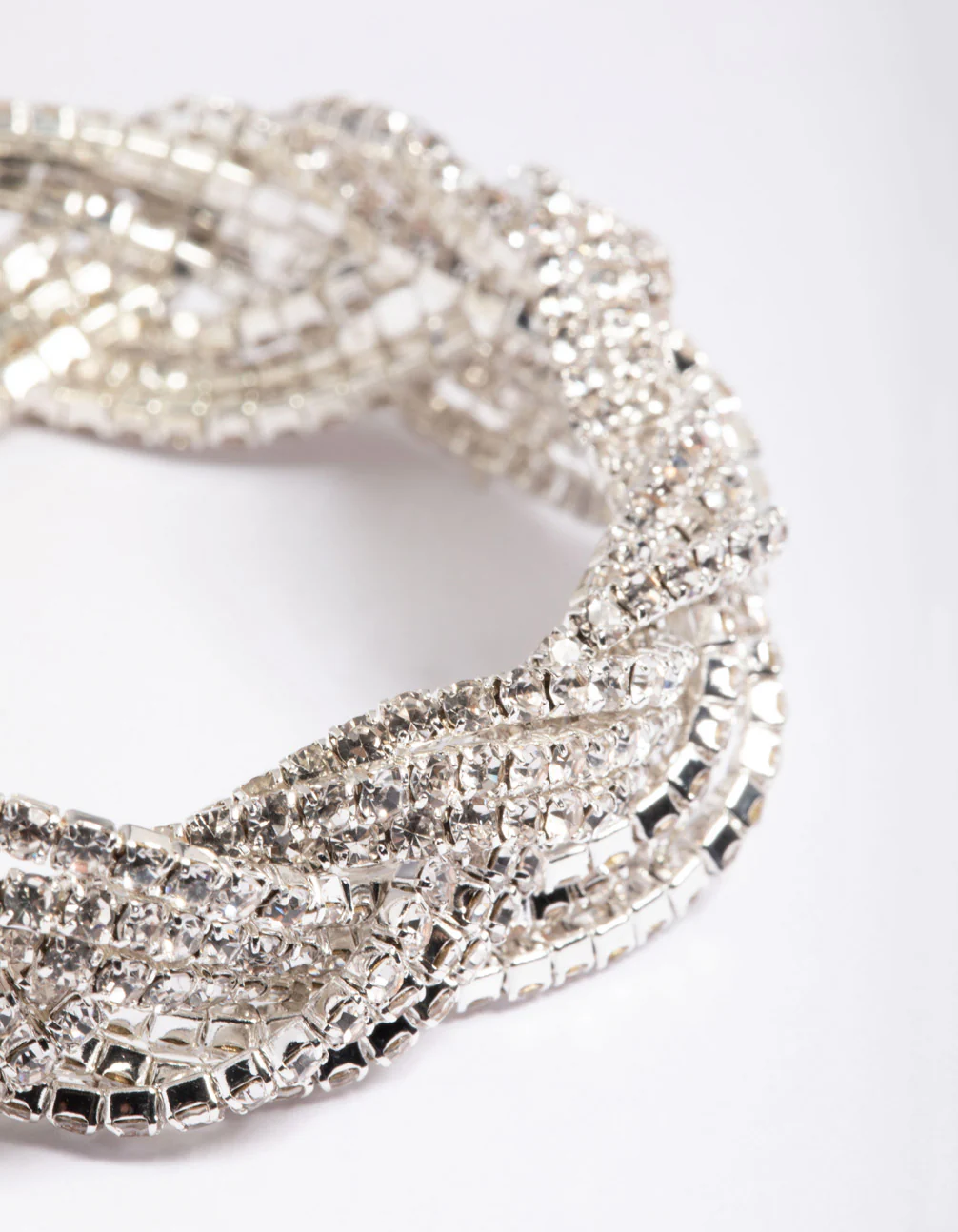 Silver 3 Row Diamante Braid Bracelet - Image 4