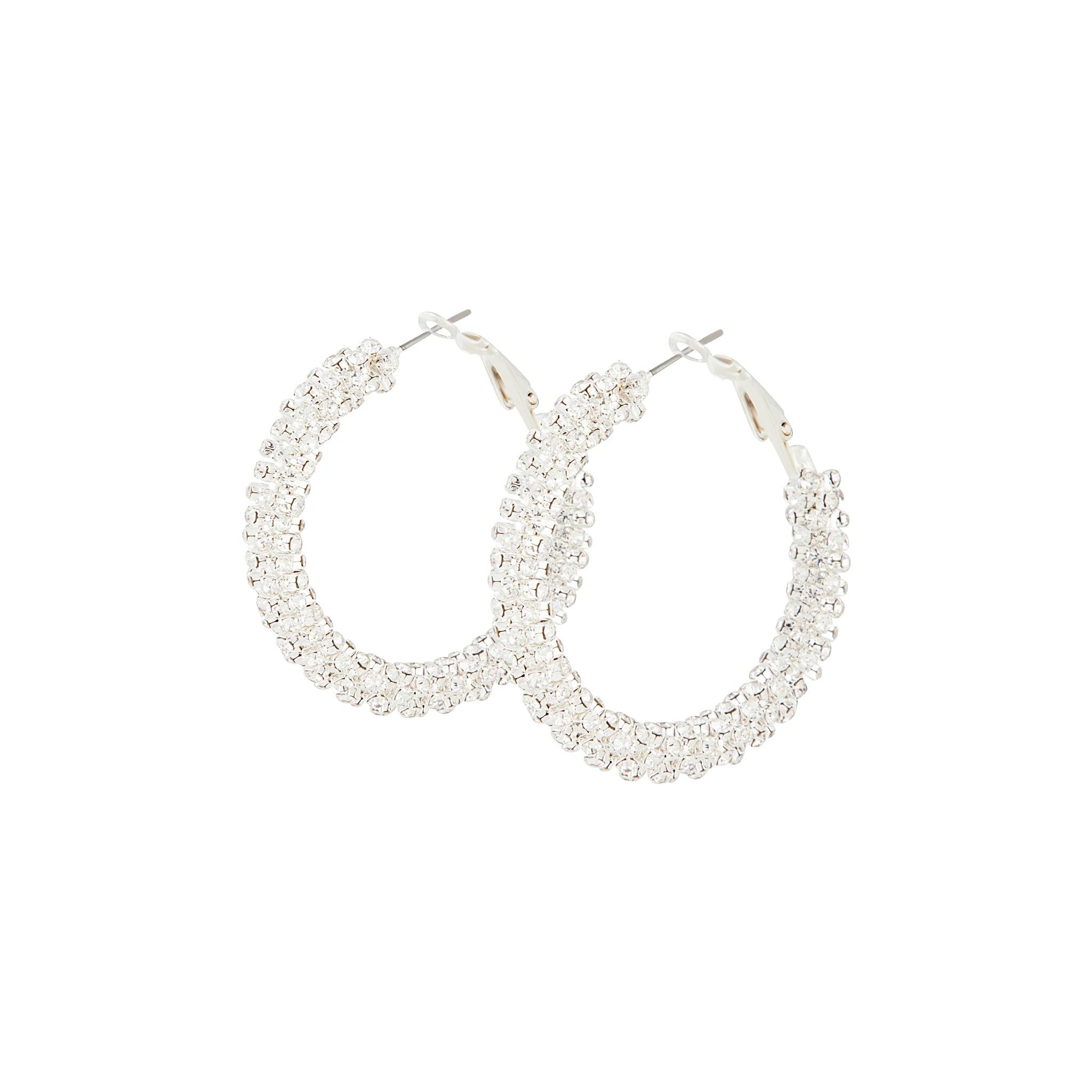 Crystal Encrusted Chunky Silver Hoop Earrings - Image 2