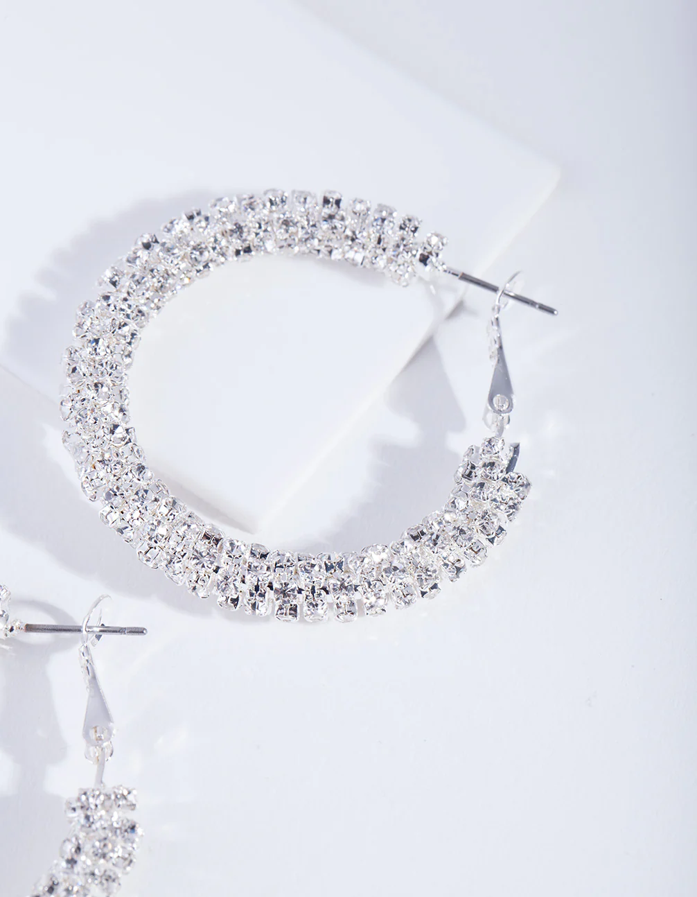 Crystal Encrusted Chunky Silver Hoop Earrings - Image 3
