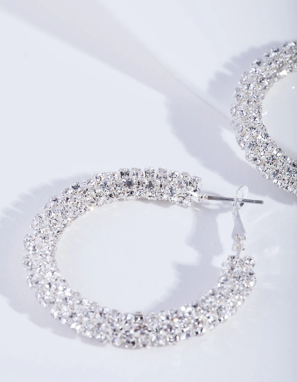 Crystal Encrusted Chunky Silver Hoop Earrings - Image 4