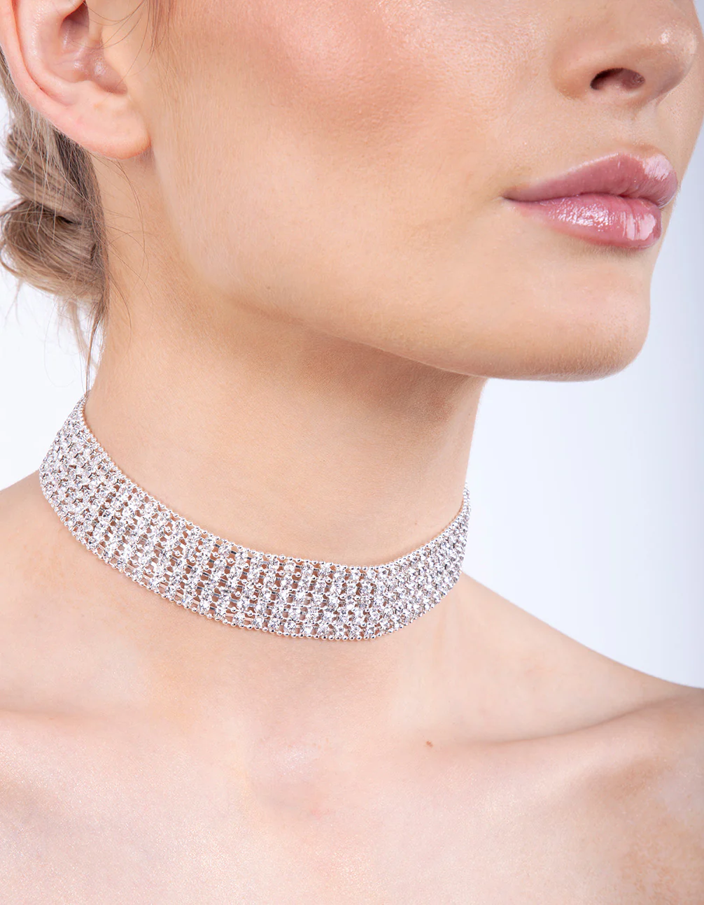 Silver 5 Row Diamante Choker - Image 4