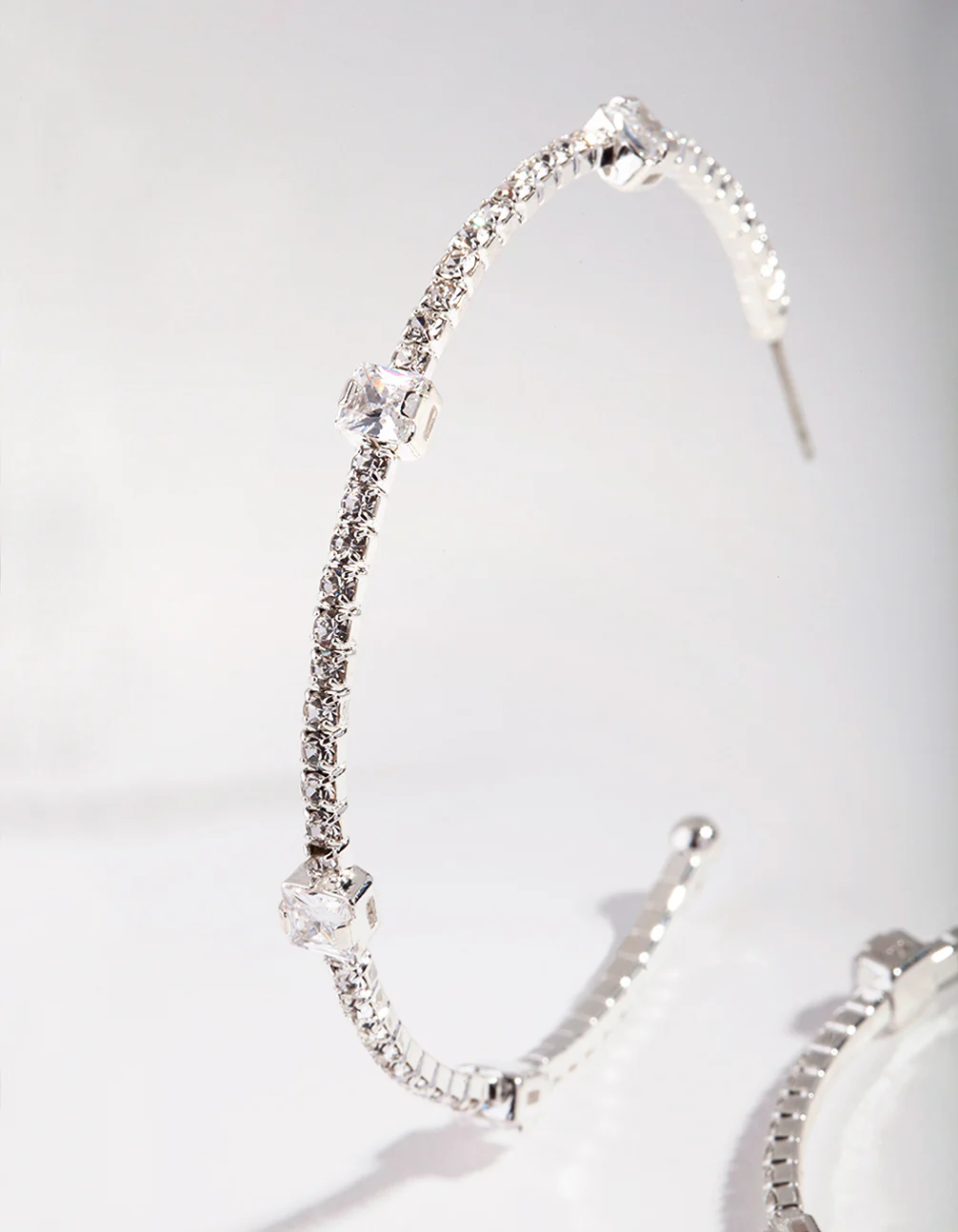 Silver 60mm Stone & Diamante Hoop Earrings - Image 2