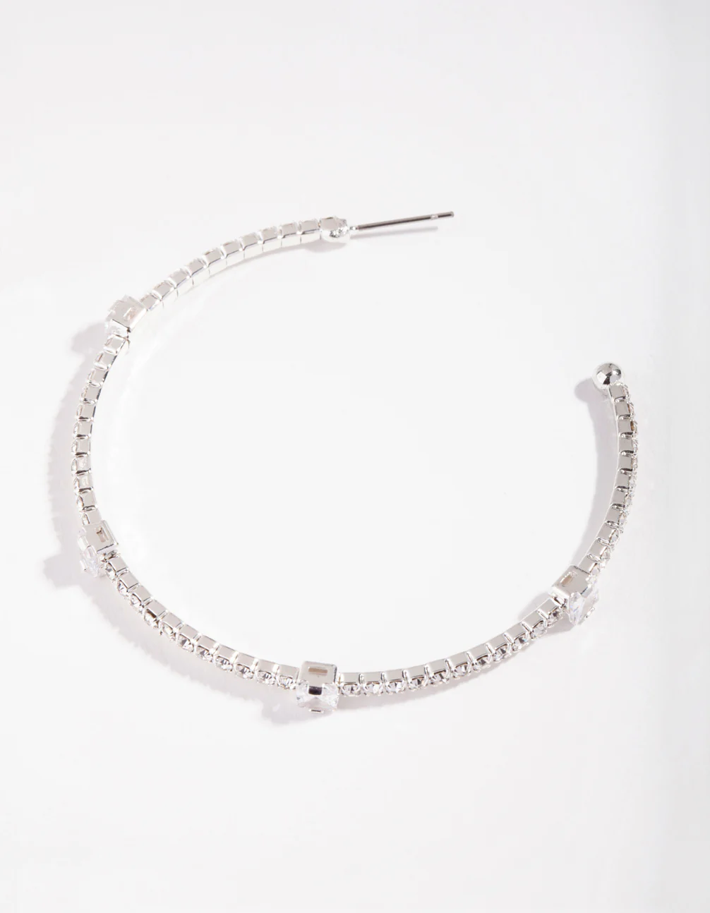 Silver 60mm Stone & Diamante Hoop Earrings - Image 3