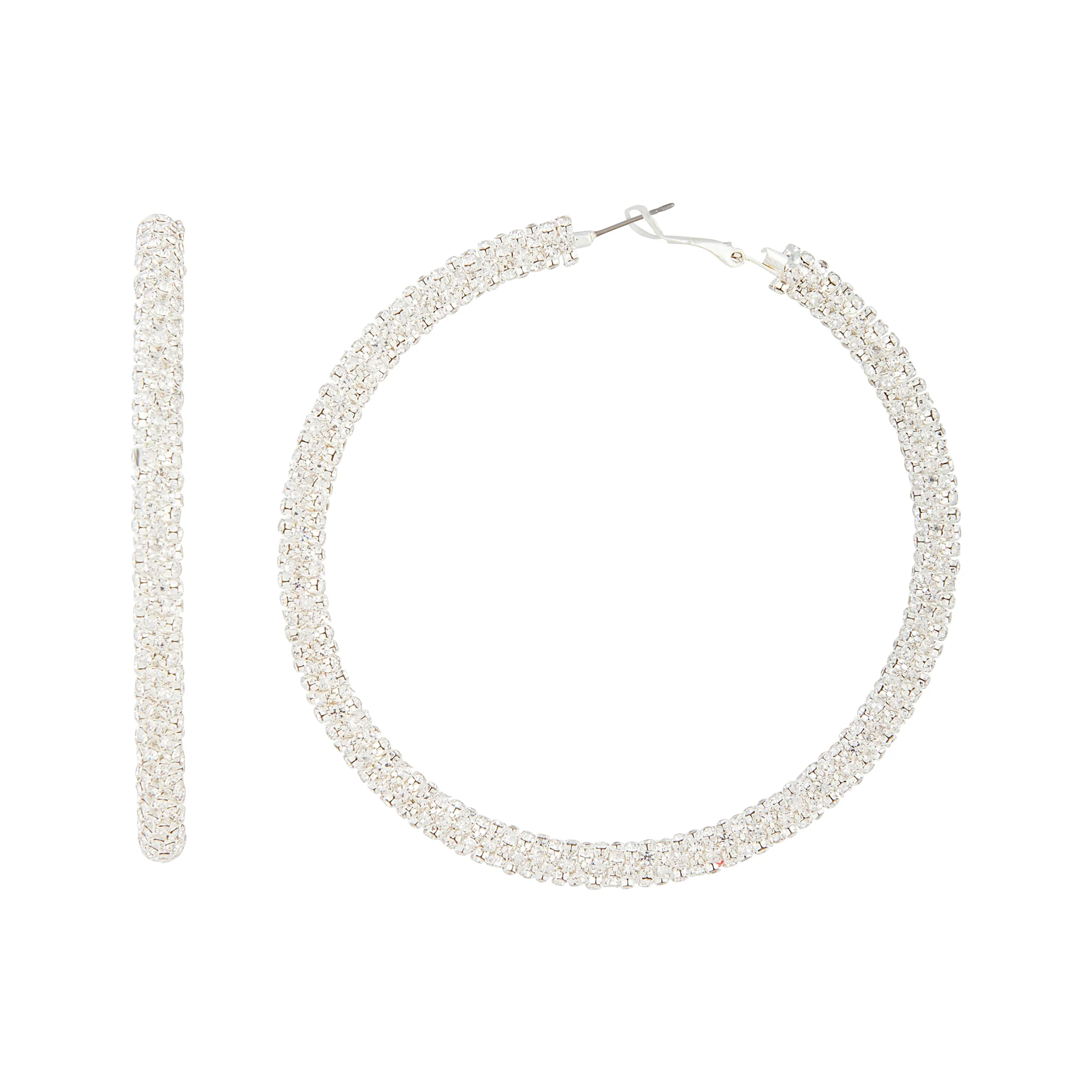 Silver Cup Chain Diamante Hoop Earrings - Image 2