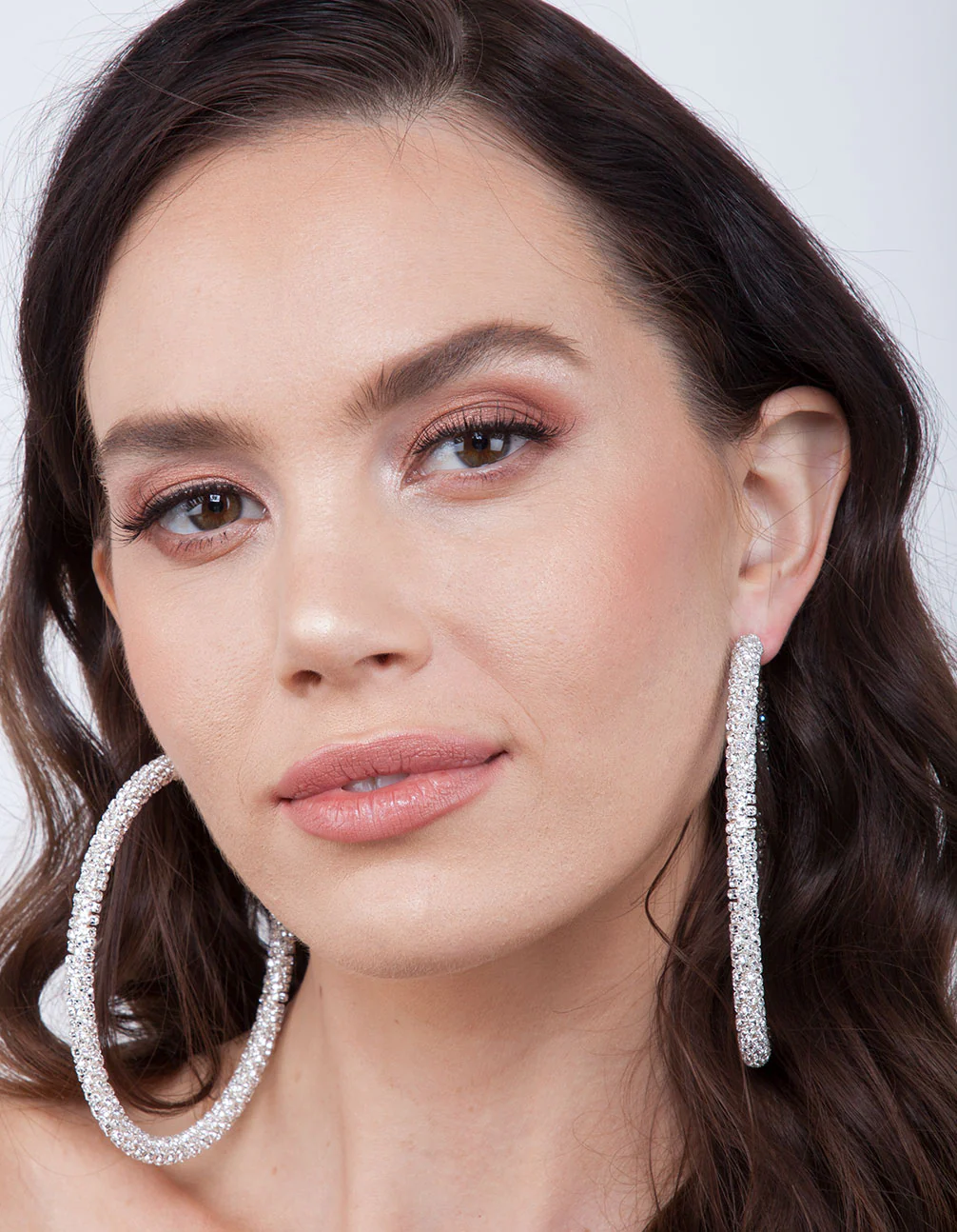 Silver Cup Chain Diamante Hoop Earrings - Image 3