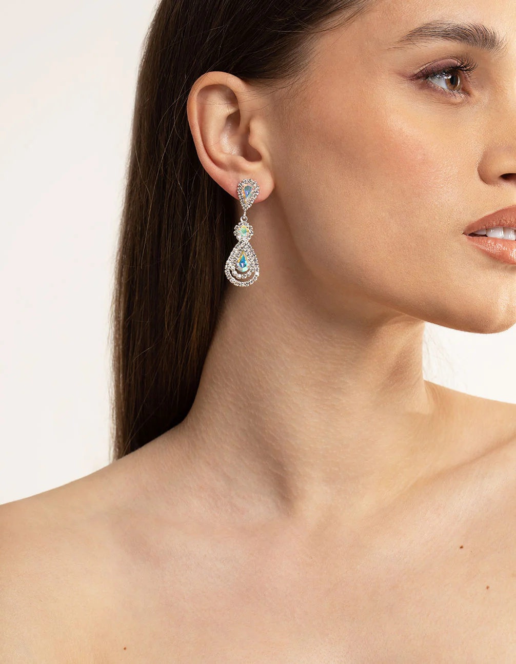 Silver Flower Stud Teardrop Earrings - Image 2
