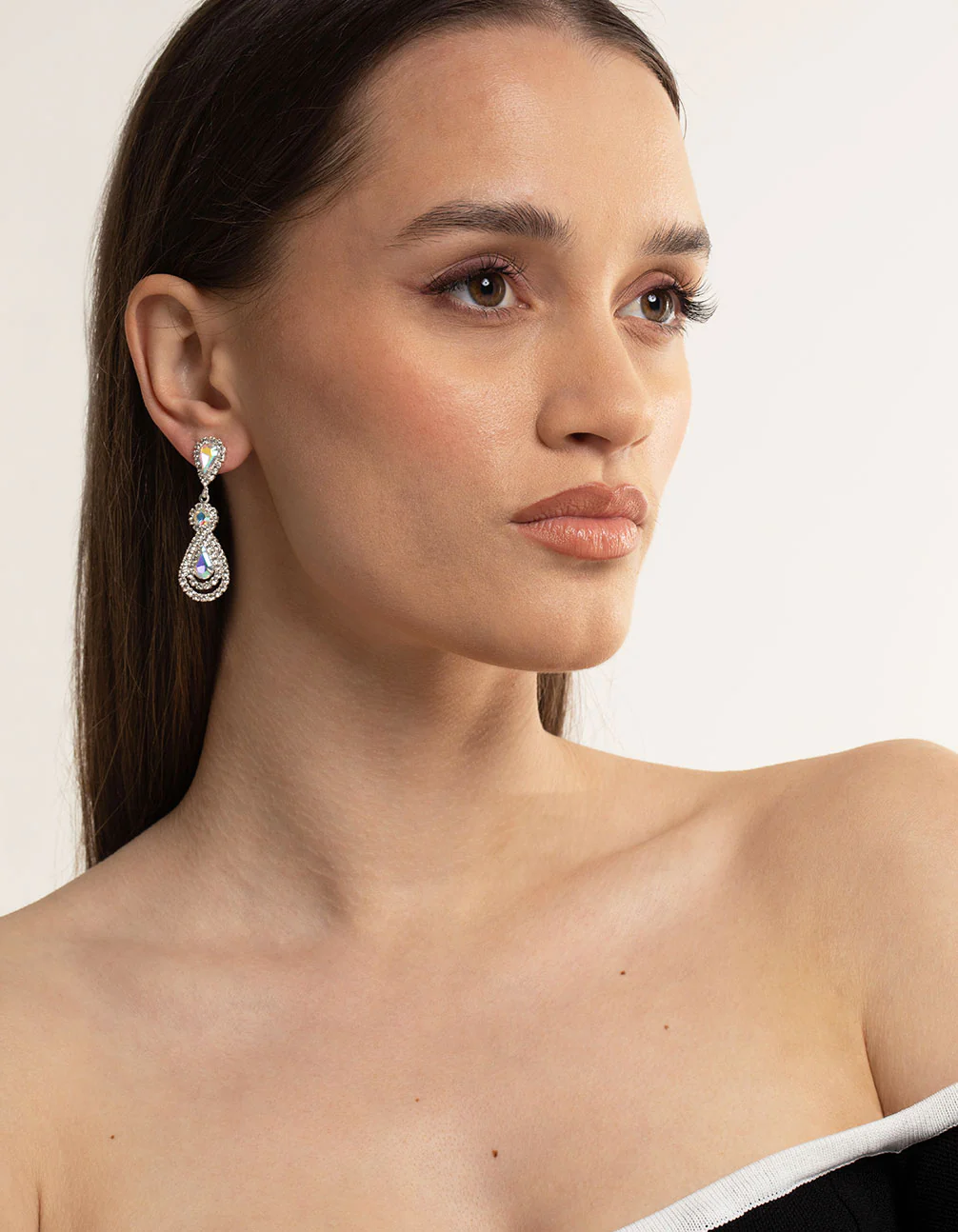Silver Flower Stud Teardrop Earrings - Image 3